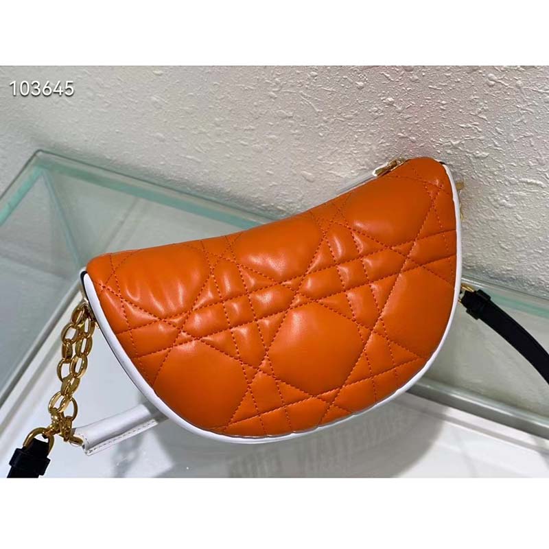 Dior Women CD Small Dior Vibe Hobo Bag Fluorescent Orange Macrocannage Lambskin