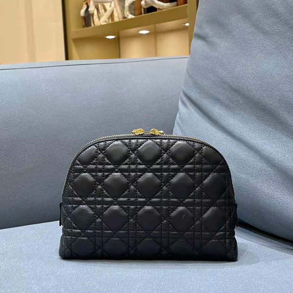 Dior Women Caro Beauty Pouch Black Cannage Lambskin