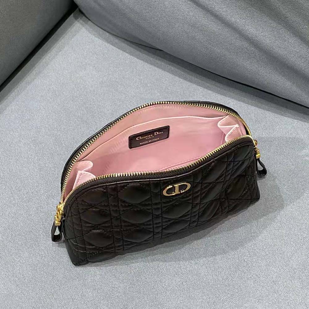 Dior Women Caro Beauty Pouch Black Cannage Lambskin