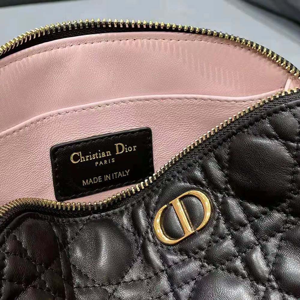Dior Women Caro Beauty Pouch Black Cannage Lambskin