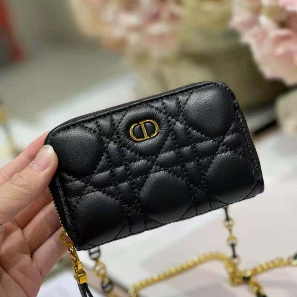 Dior Women Caro Detachable Card Holder Black Supple Cannage Calfskin