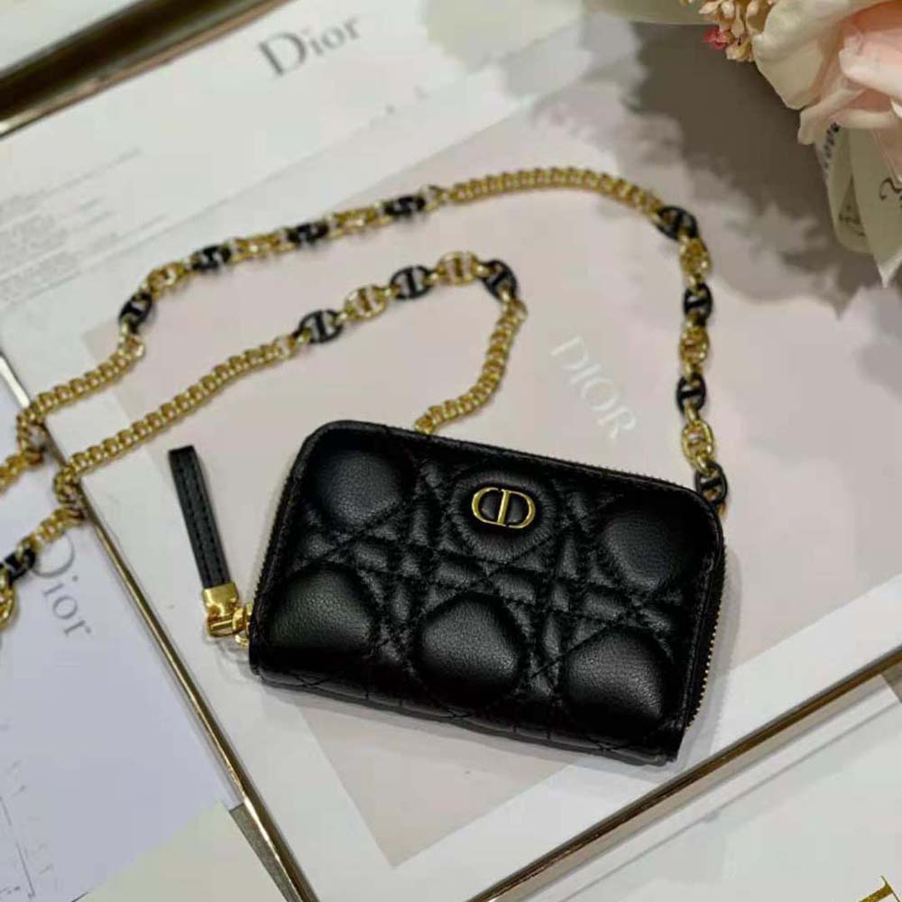 Dior Women Caro Detachable Card Holder Black Supple Cannage Calfskin