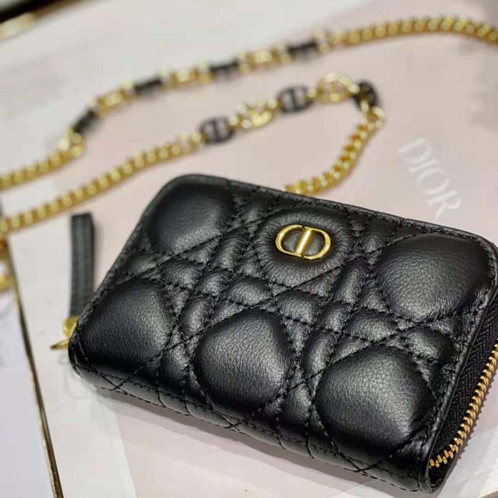 Dior Women Caro Detachable Card Holder Black Supple Cannage Calfskin