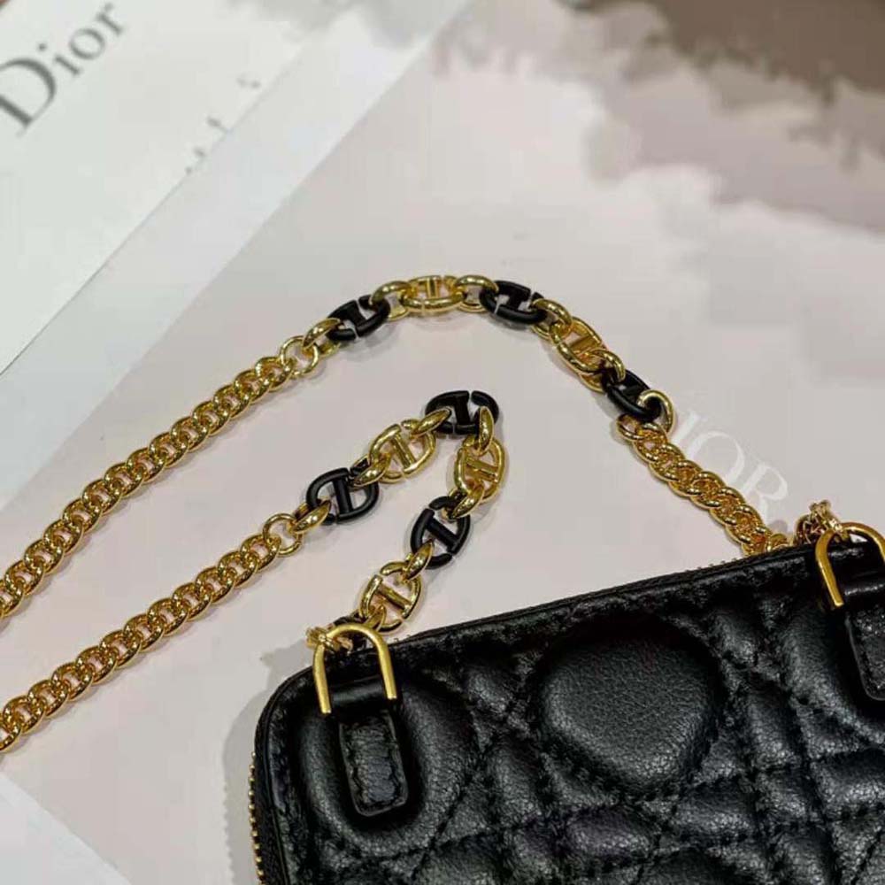 Dior Women Caro Detachable Card Holder Black Supple Cannage Calfskin