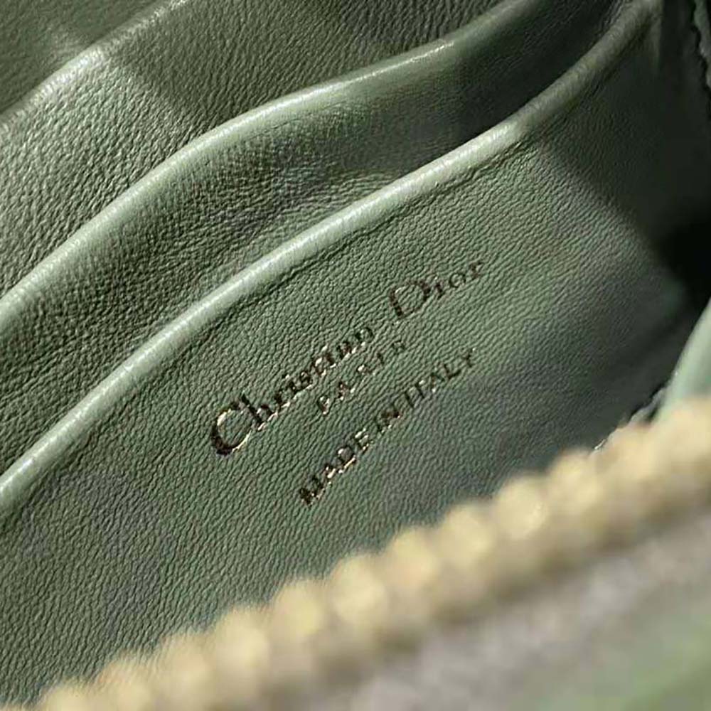 Dior Women Caro Zipped Pouch with Chain Cedar Green Supple Cannage Calfskin