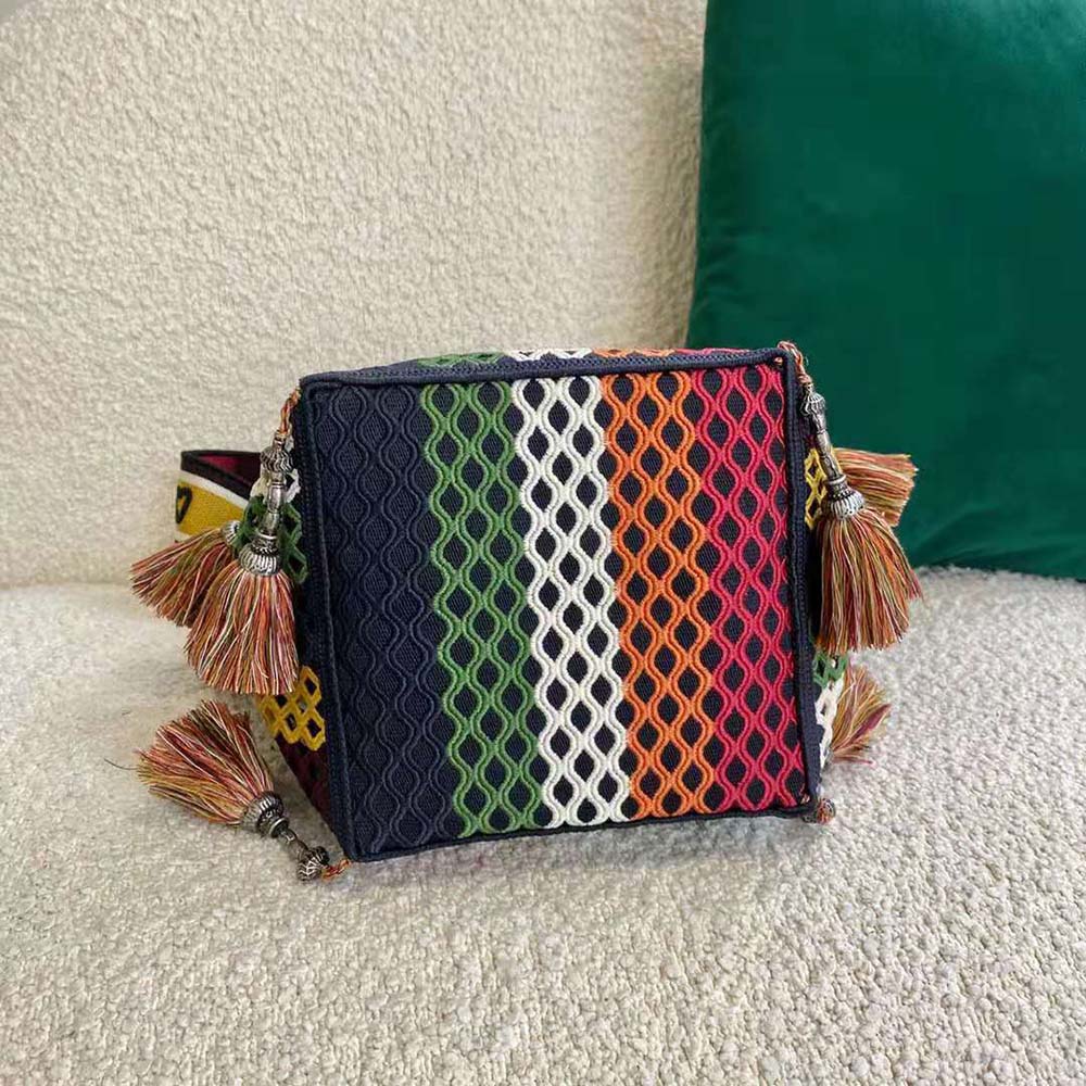 Dior Women D-Bubble Bucket Bag Multicolor Mesh Embroidery