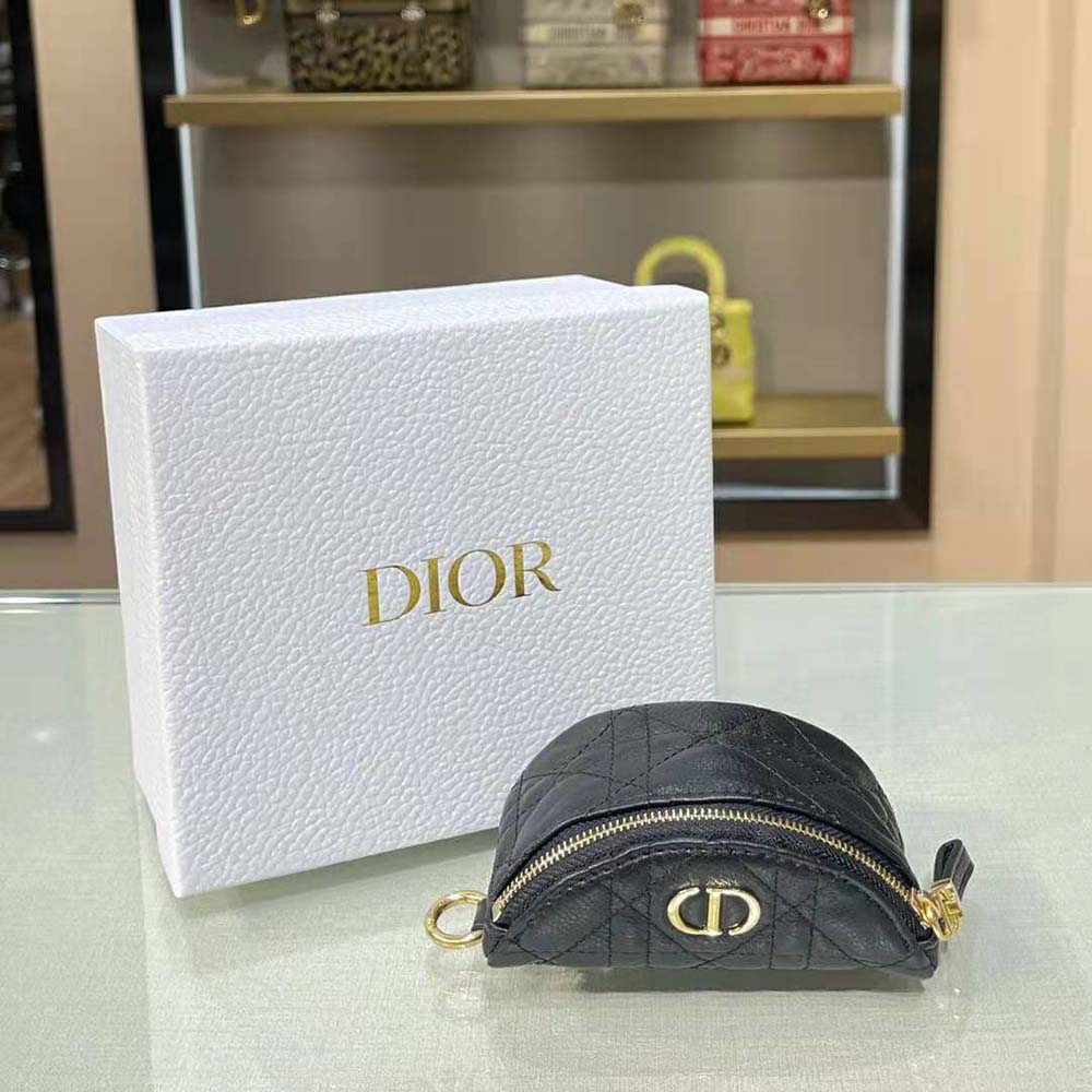 Dior Women Detachable Dior Caro Half-Moon Coin Purse-Black
