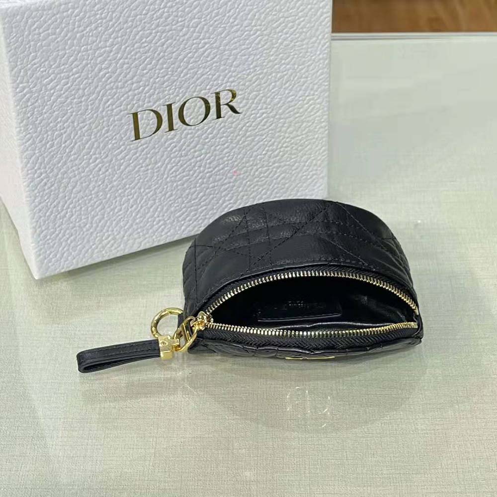 Dior Women Detachable Dior Caro Half-Moon Coin Purse-Black