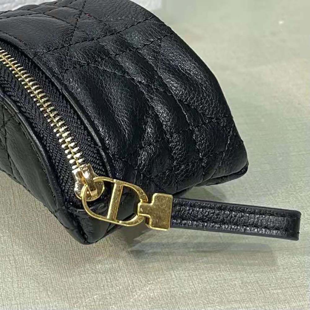 Dior Women Detachable Dior Caro Half-Moon Coin Purse-Black
