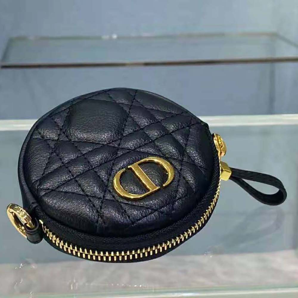 Dior Women Detachable Dior Caro Round Coin Purse-Black