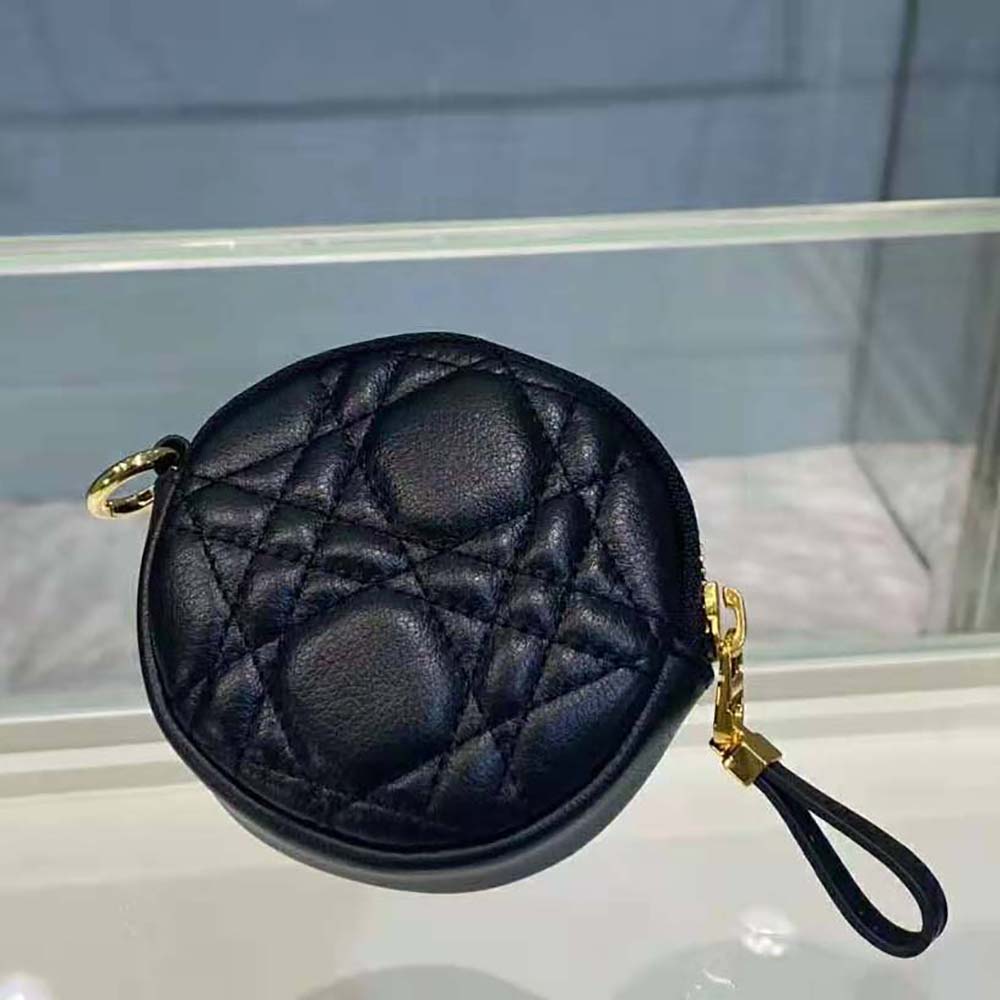 Dior Women Detachable Dior Caro Round Coin Purse-Black