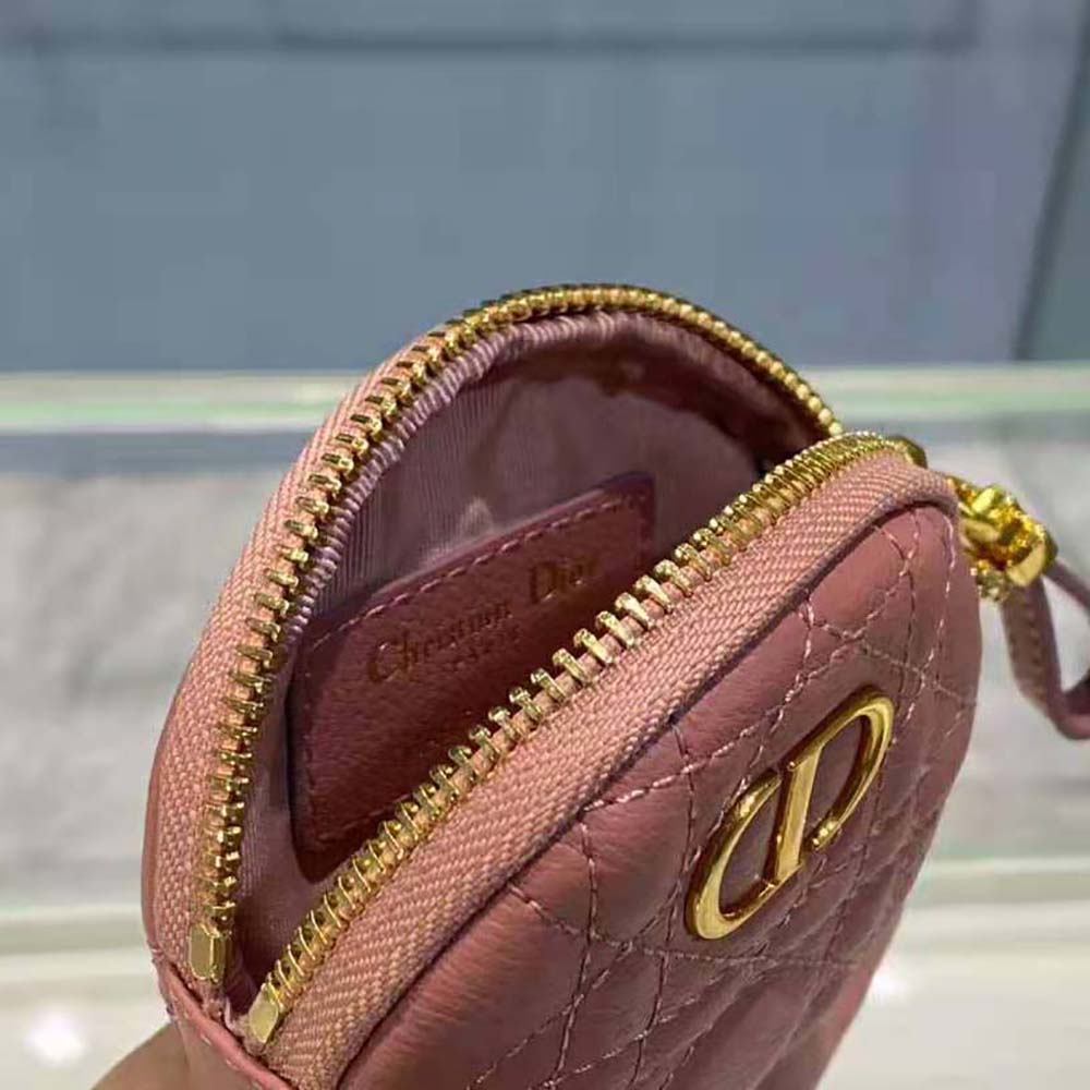 Dior Women Detachable Dior Caro Round Coin Purse-Pink