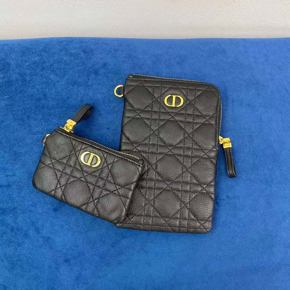 Dior Women Dior Caro Multifunctional Pouch Black Supple Cannage Calfskin