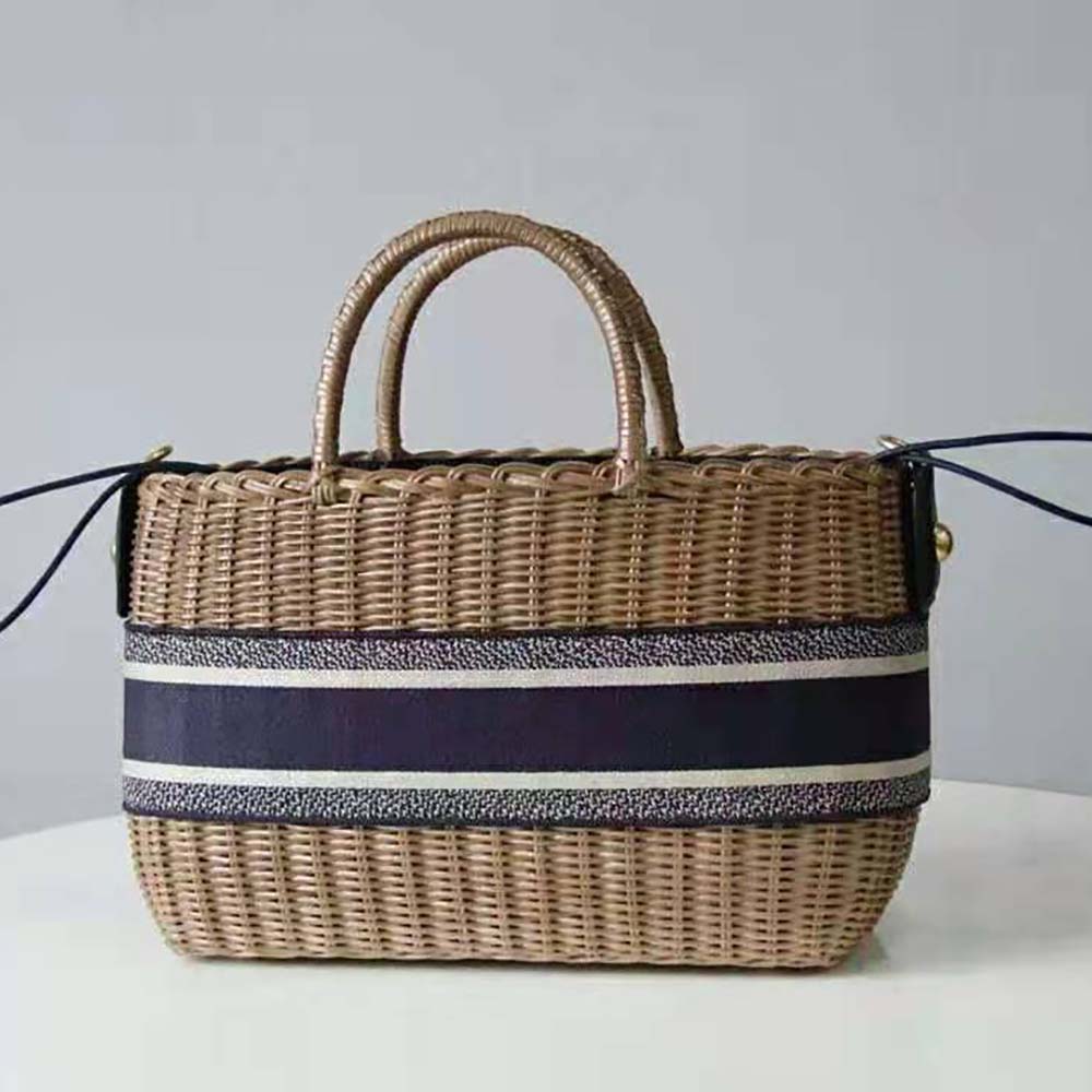 Dior Women Dior Wicker Basket Bag Blue Dior Oblique Jacquard and Natural Wicker