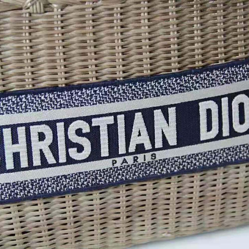 Dior Women Dior Wicker Basket Bag Blue Dior Oblique Jacquard and Natural Wicker