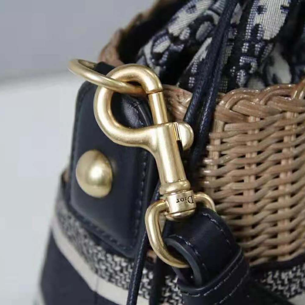 Dior Women Dior Wicker Basket Bag Blue Dior Oblique Jacquard and Natural Wicker