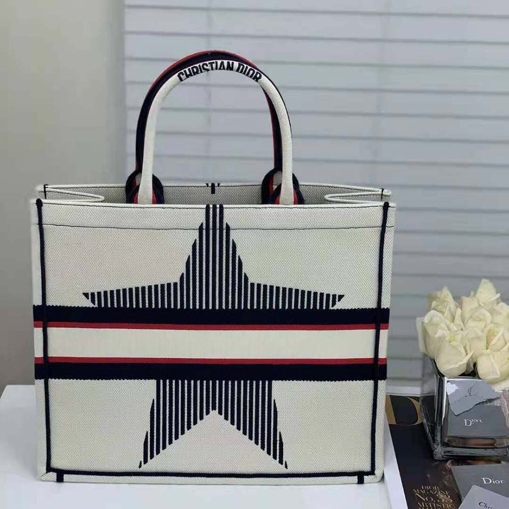 Dior Women Dioralps Dior Book Tote White Three-Tone Embroidery