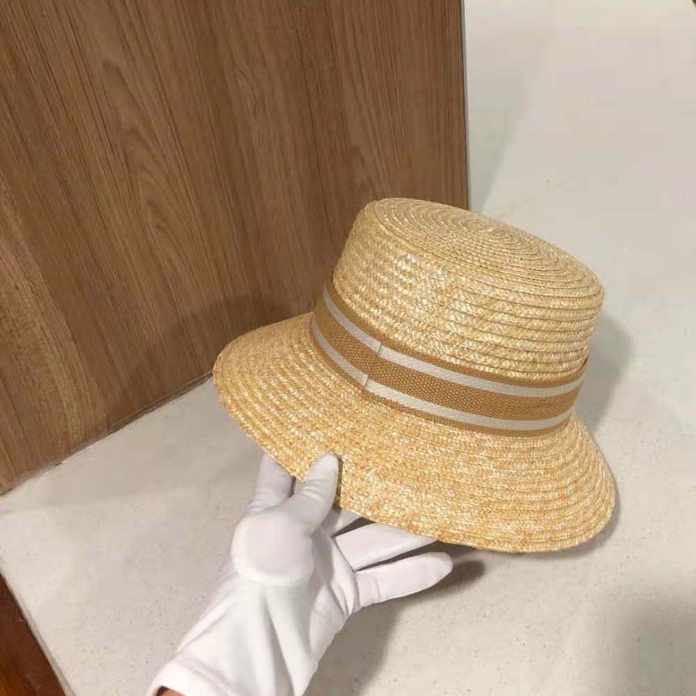 Dior Unisex CD Dioresort Small Brim Hat Natural Straw Pink Band