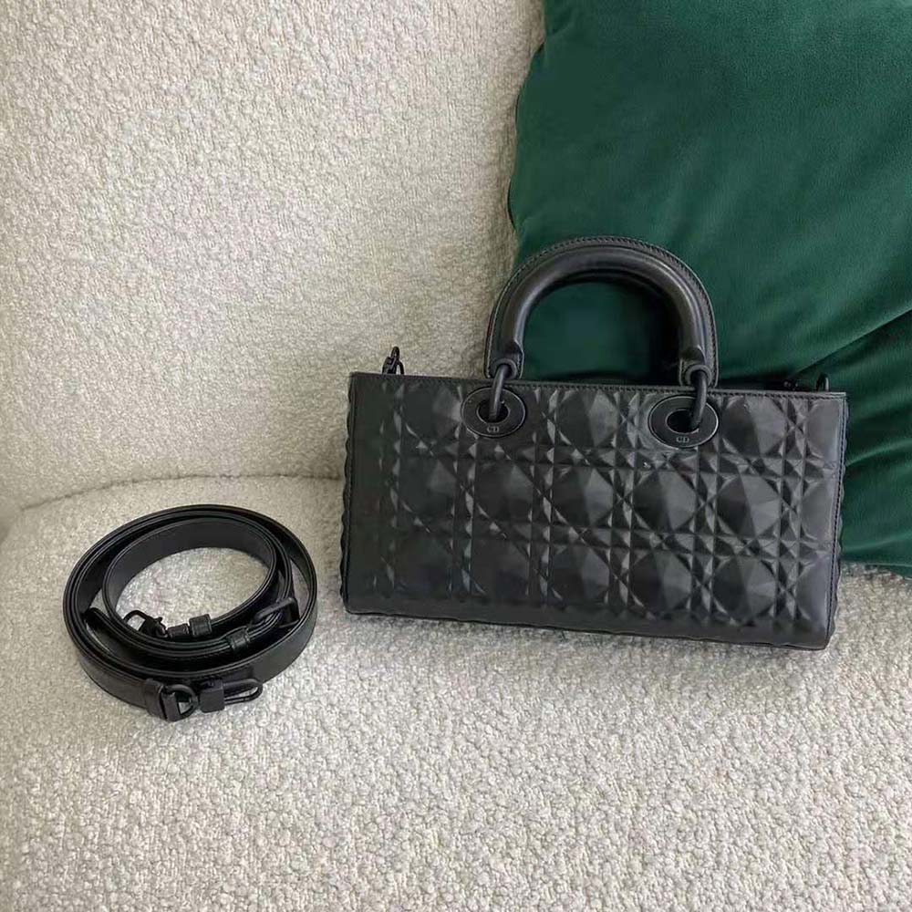 Dior Women Lady D-Joy Bag Black Cannage Calfskin with Diamond Motif