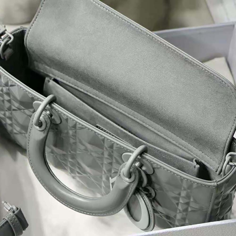 Dior Women Lady D-Joy Bag Gray Cannage Calfskin with Diamond Motif