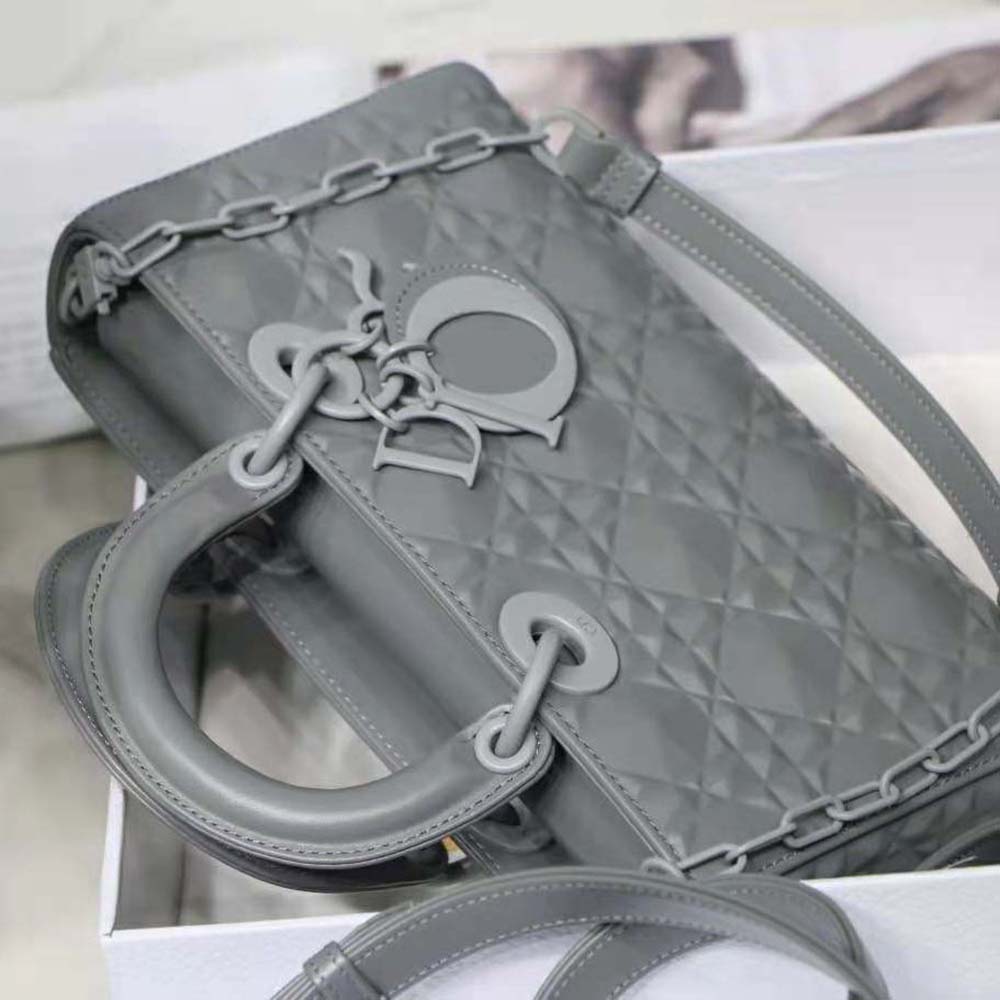 Dior Women Lady D-Joy Bag Gray Cannage Calfskin with Diamond Motif