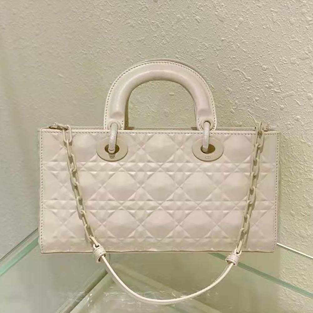 Dior Women Lady D-Joy Bag Latte Cannage Calfskin with Diamond Motif