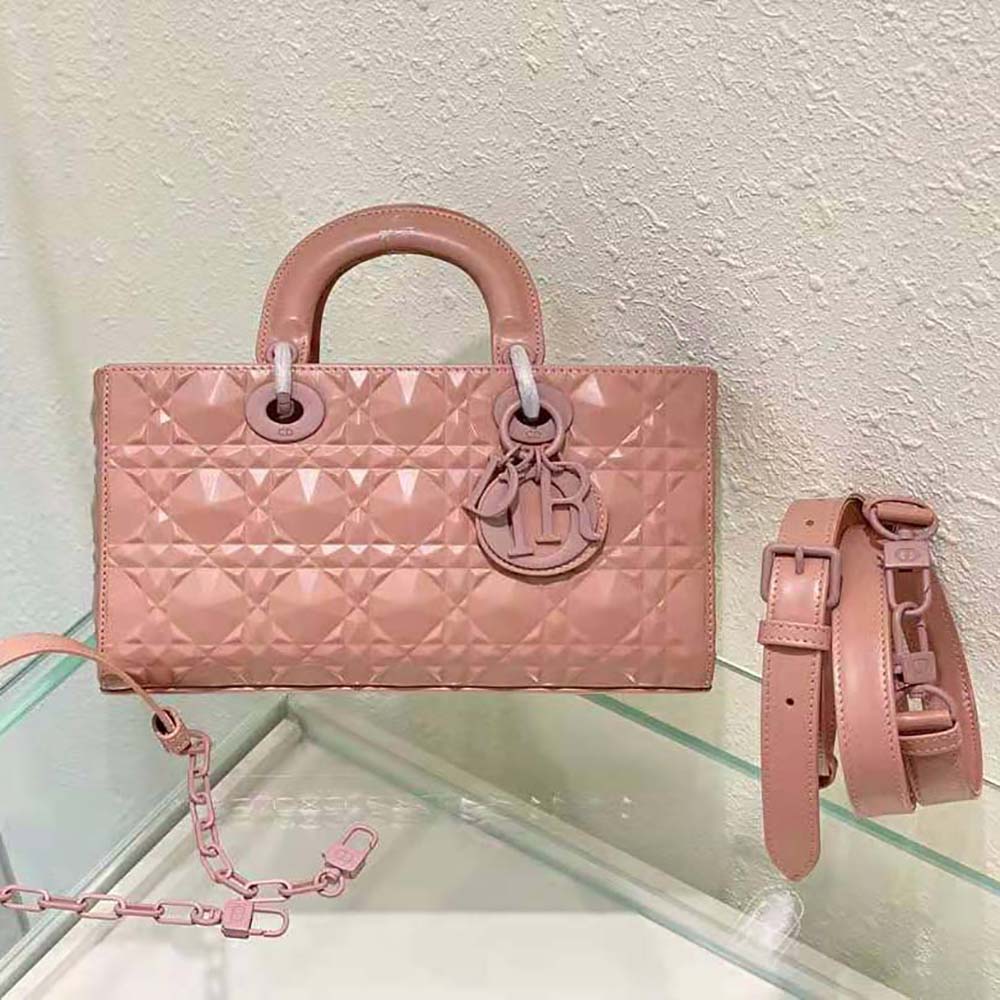 Dior Women Lady D-Joy Bag Rose Des Vents Cannage Calfskin with Diamond Motif
