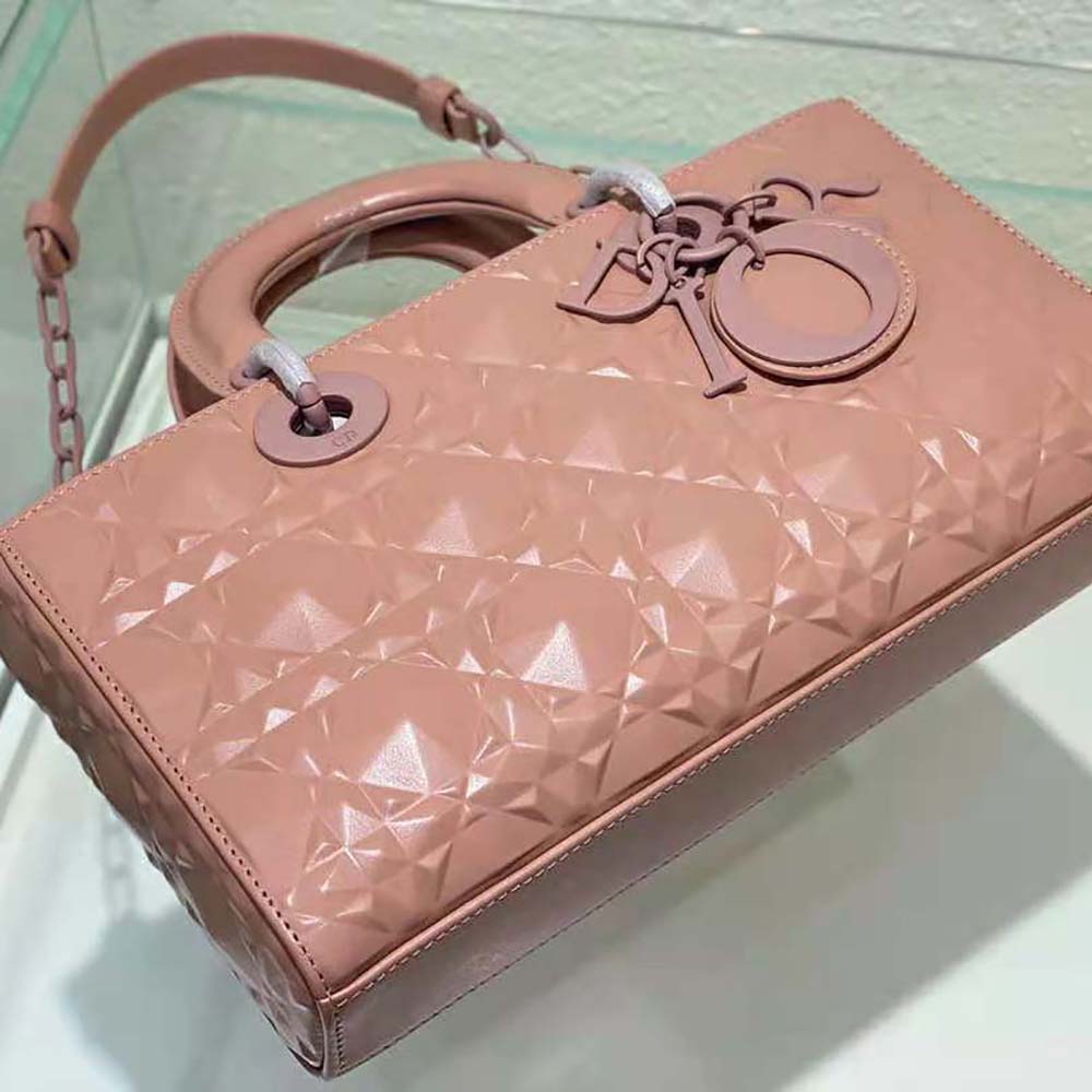 Dior Women Lady D-Joy Bag Rose Des Vents Cannage Calfskin with Diamond Motif