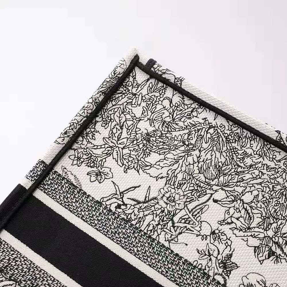 Dior Women Large Dior Book Tote Blue Toile De Jouy Flowers Embroidery