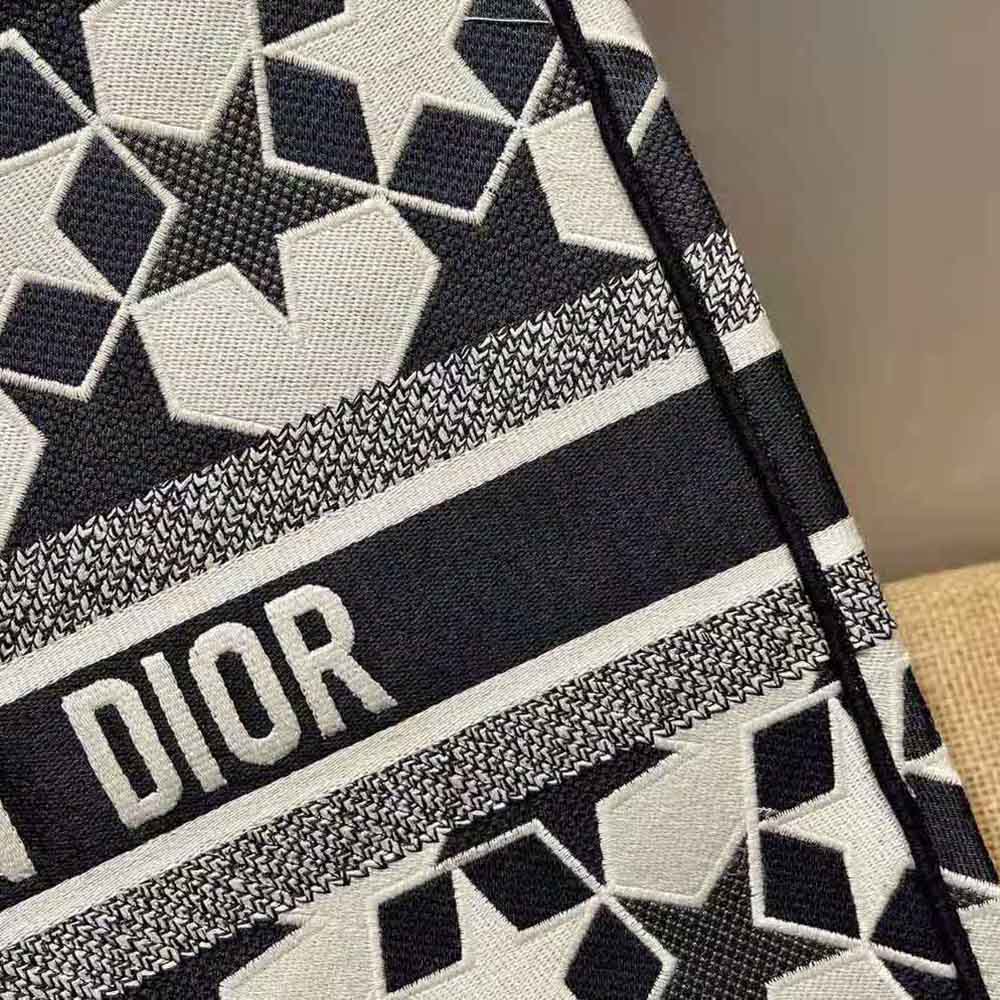 Dior Women Large Dior Book Tote Blue and White Dior Etoile Embroidery