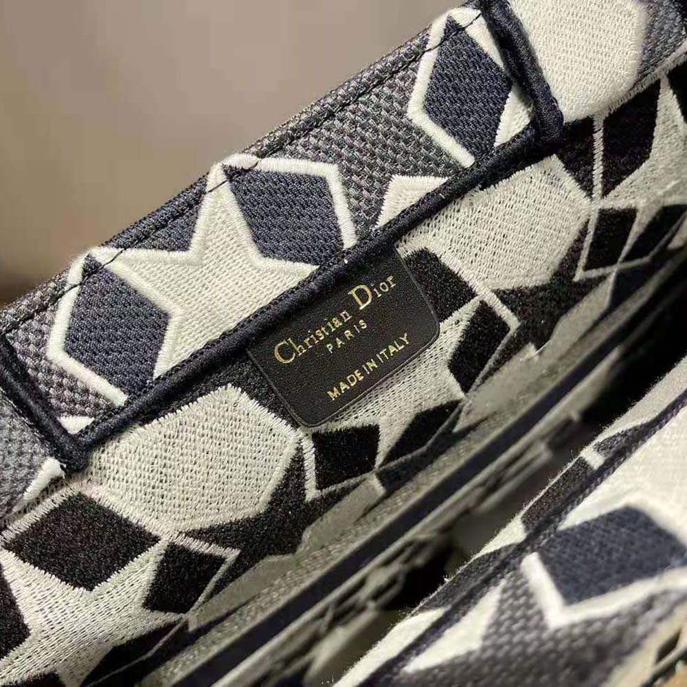 Dior Women Large Dior Book Tote Blue and White Dior Etoile Embroidery