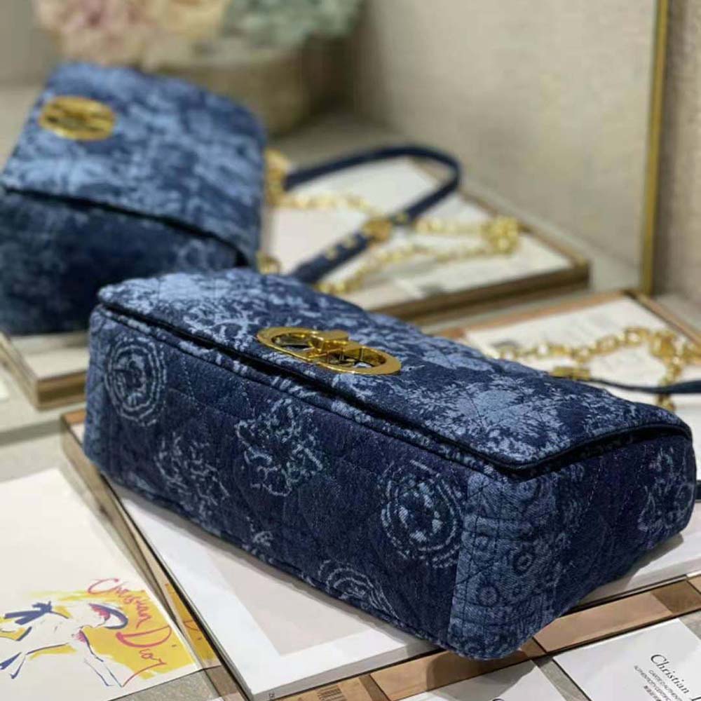 Dior Women Large Dior Caro Bag Blue Dior Flowers Cannage Denim
