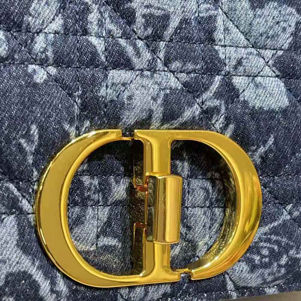Dior Women Large Dior Caro Bag Blue Dior Flowers Cannage Denim
