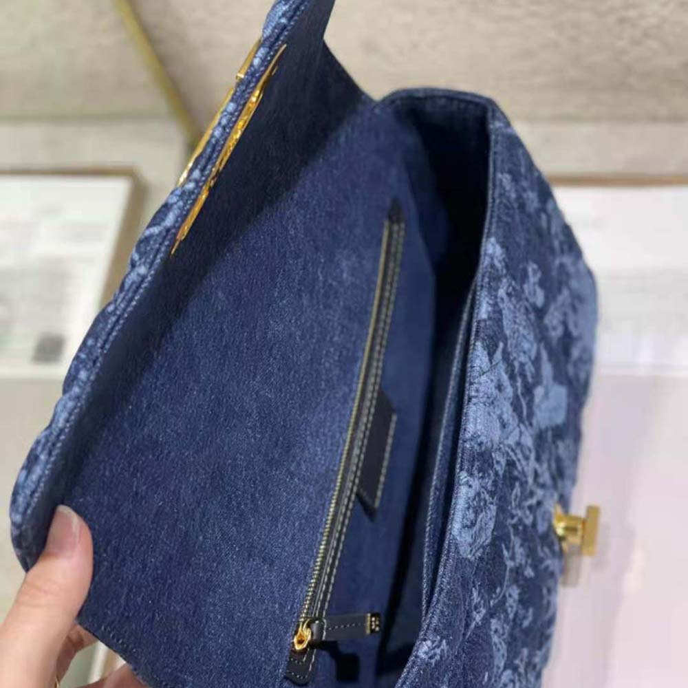 Dior Women Large Dior Caro Bag Blue Dior Flowers Cannage Denim