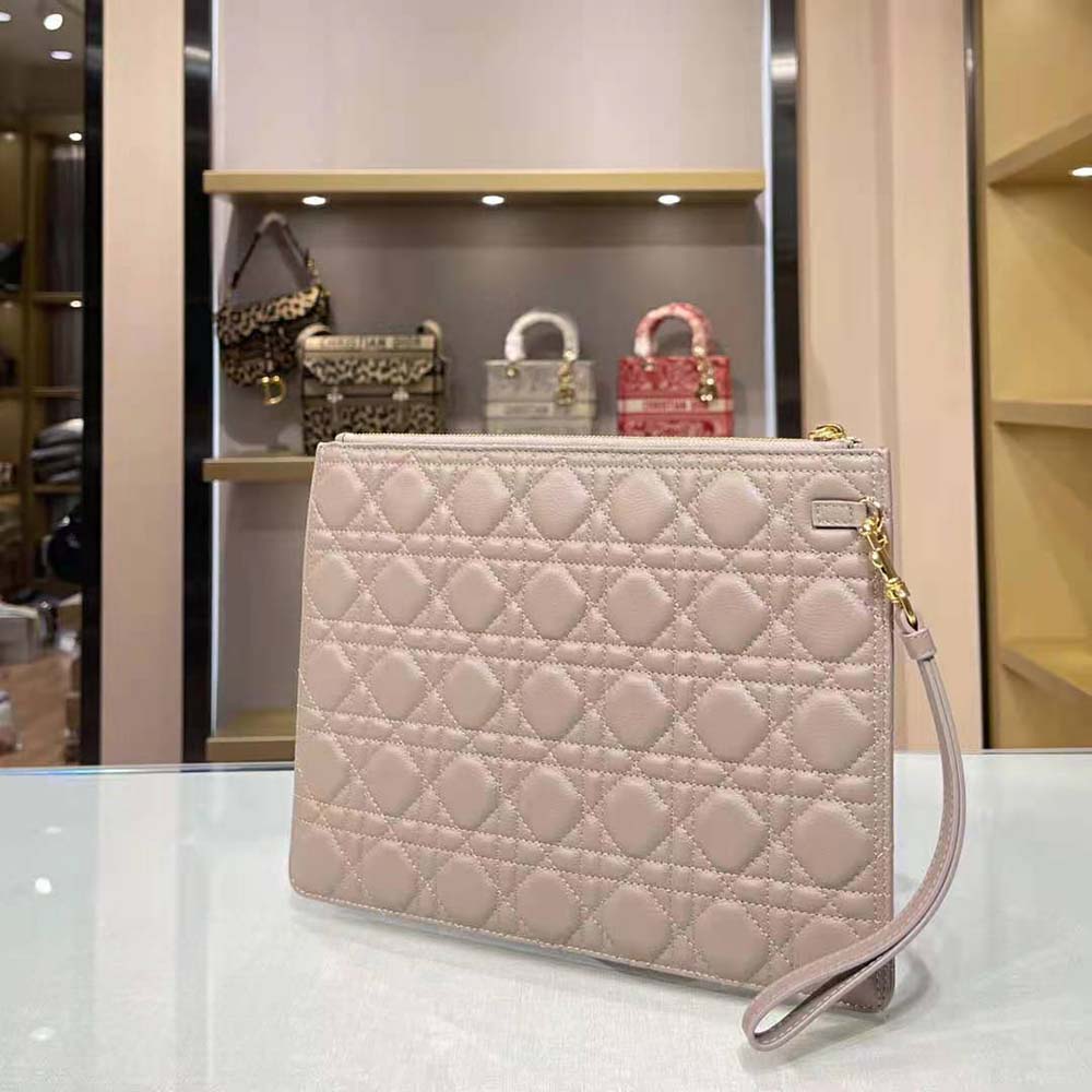 Dior Women Large Dior Caro Daily Pouch Cannage Calfskin-Pink