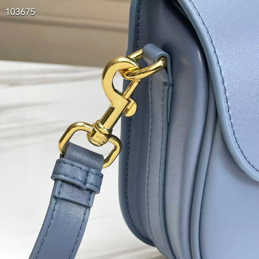 Dior Women Medium Dior Bobby Bag Denim Blue Box Calfskin Flap Closure