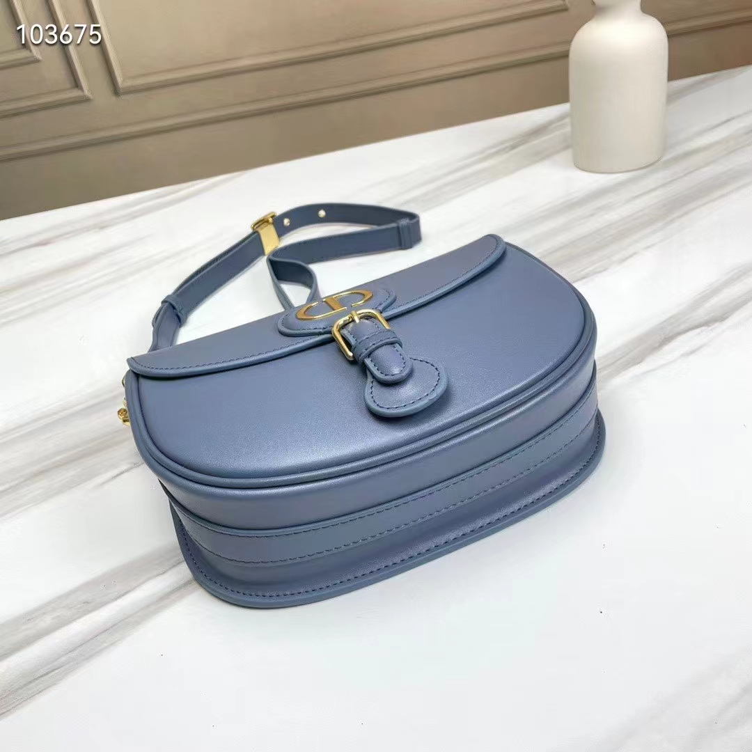 Dior Women Medium Dior Bobby Bag Denim Blue Box Calfskin Flap Closure