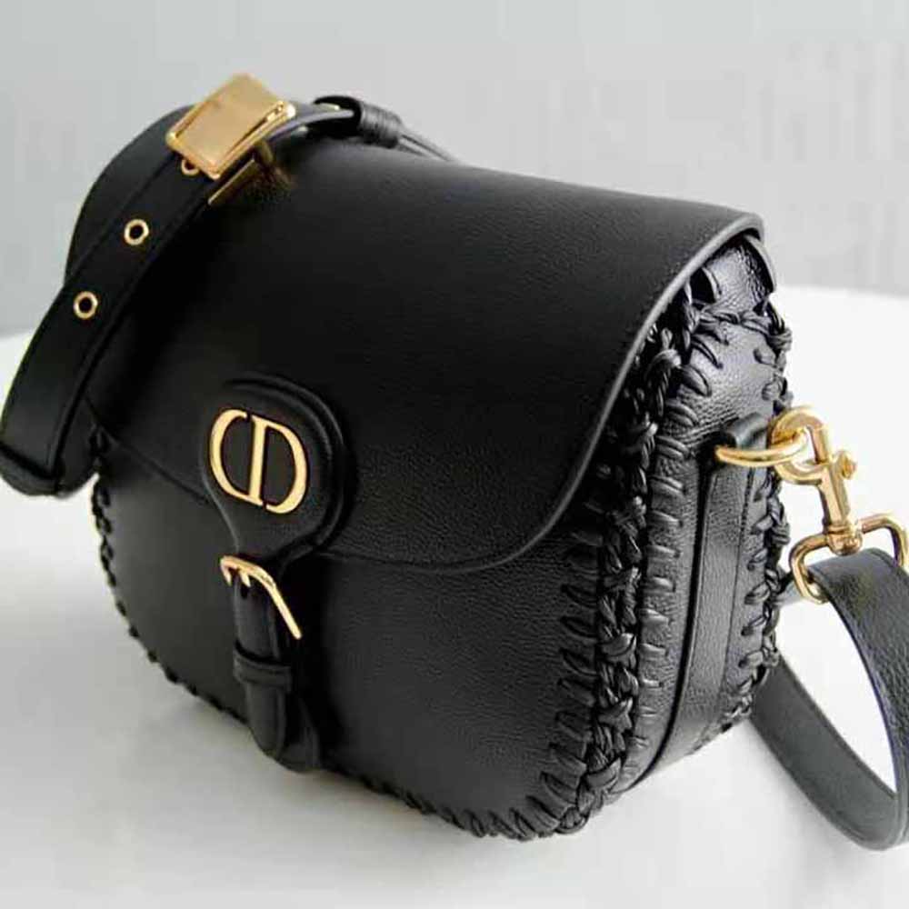 Dior Women Medium Dior Bobby Bag Grained Calfskin with Whipstitched Seams-Black