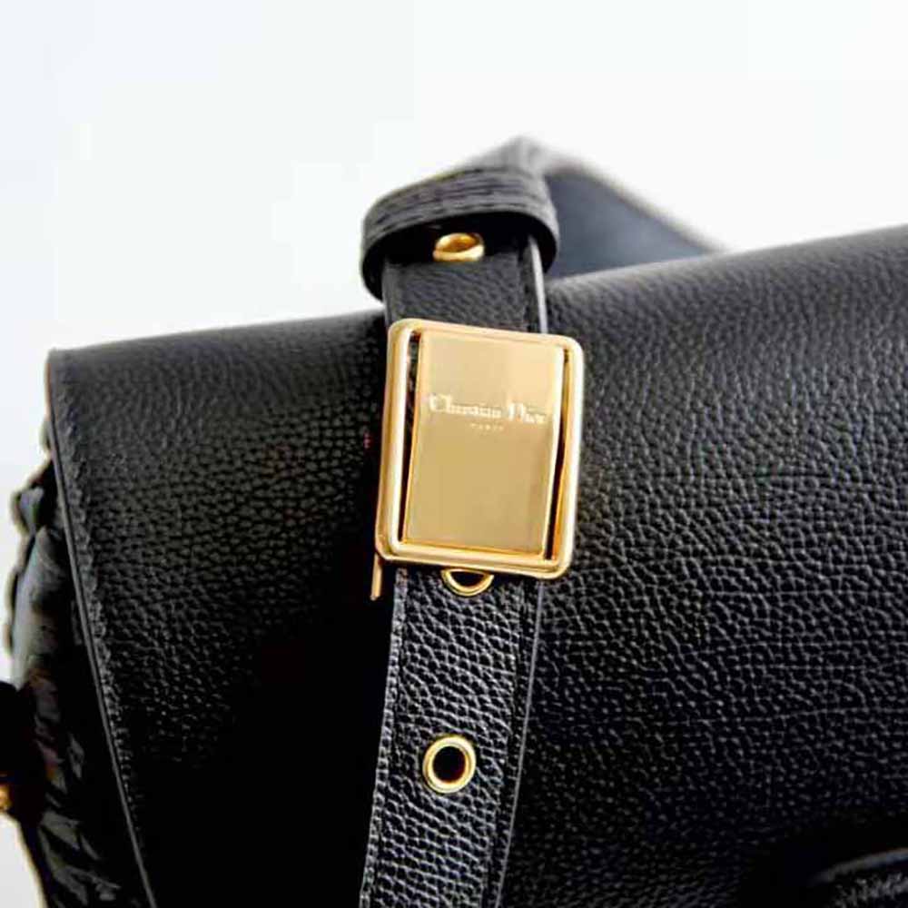 Dior Women Medium Dior Bobby Bag Grained Calfskin with Whipstitched Seams-Black