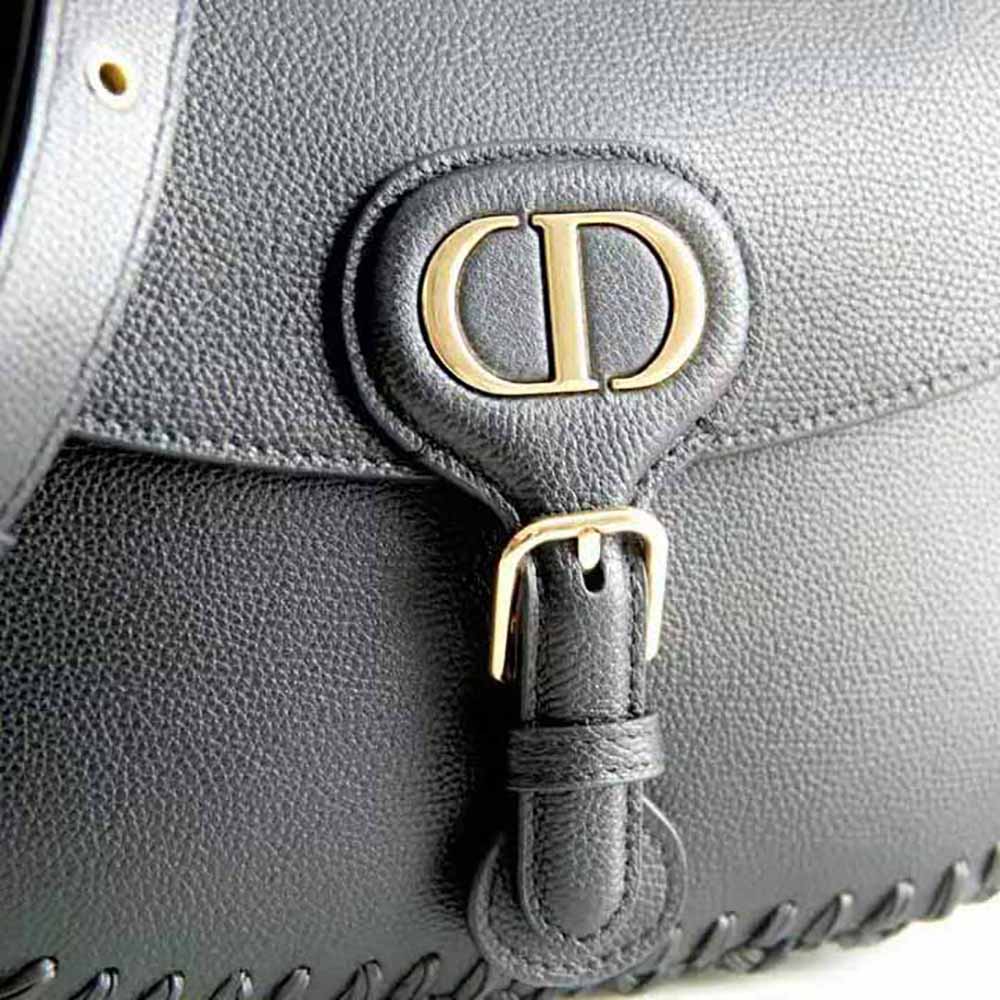 Dior Women Medium Dior Bobby Bag Grained Calfskin with Whipstitched Seams-Black