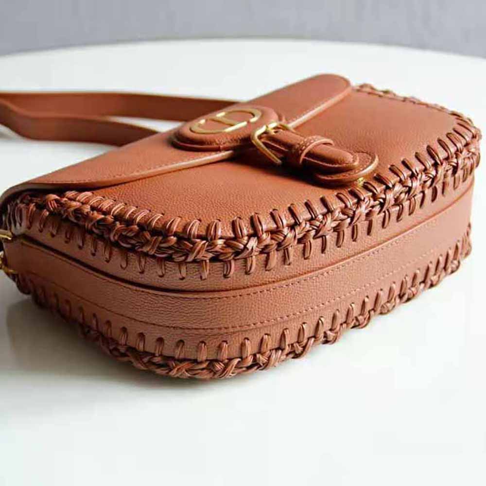 Dior Women Medium Dior Bobby Bag Grained Calfskin with Whipstitched Seams-Brown