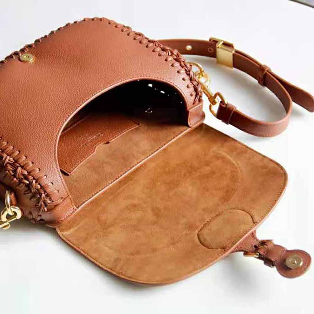 Dior Women Medium Dior Bobby Bag Grained Calfskin with Whipstitched Seams-Brown