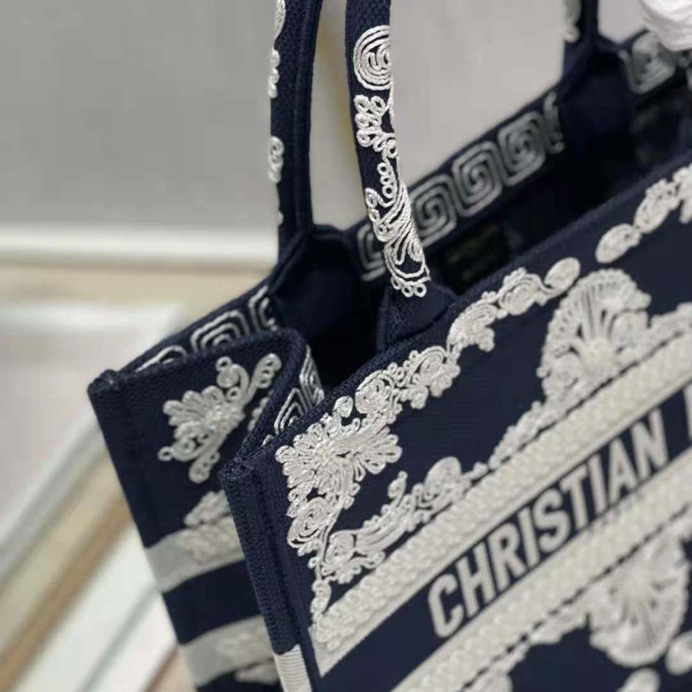 Dior Women Medium Dior Book Tote Blue Cornely-Effect Embroidered Calfskin