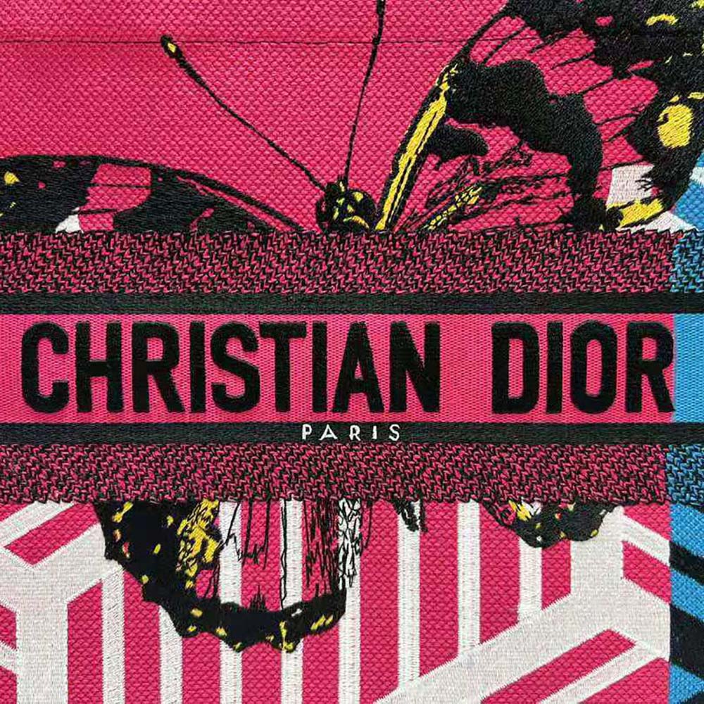 Dior Women Medium Dior Book Tote Bright Blue and Pink D-Jungle Pop Embroidery