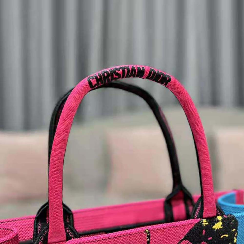 Dior Women Medium Dior Book Tote Bright Blue and Pink D-Jungle Pop Embroidery