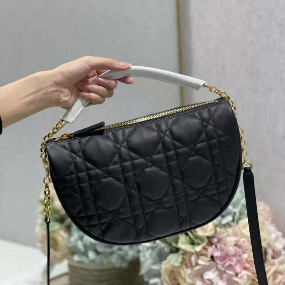 Dior Women Medium Dior Vibe Hobo Bag Black Cannage Lambskin