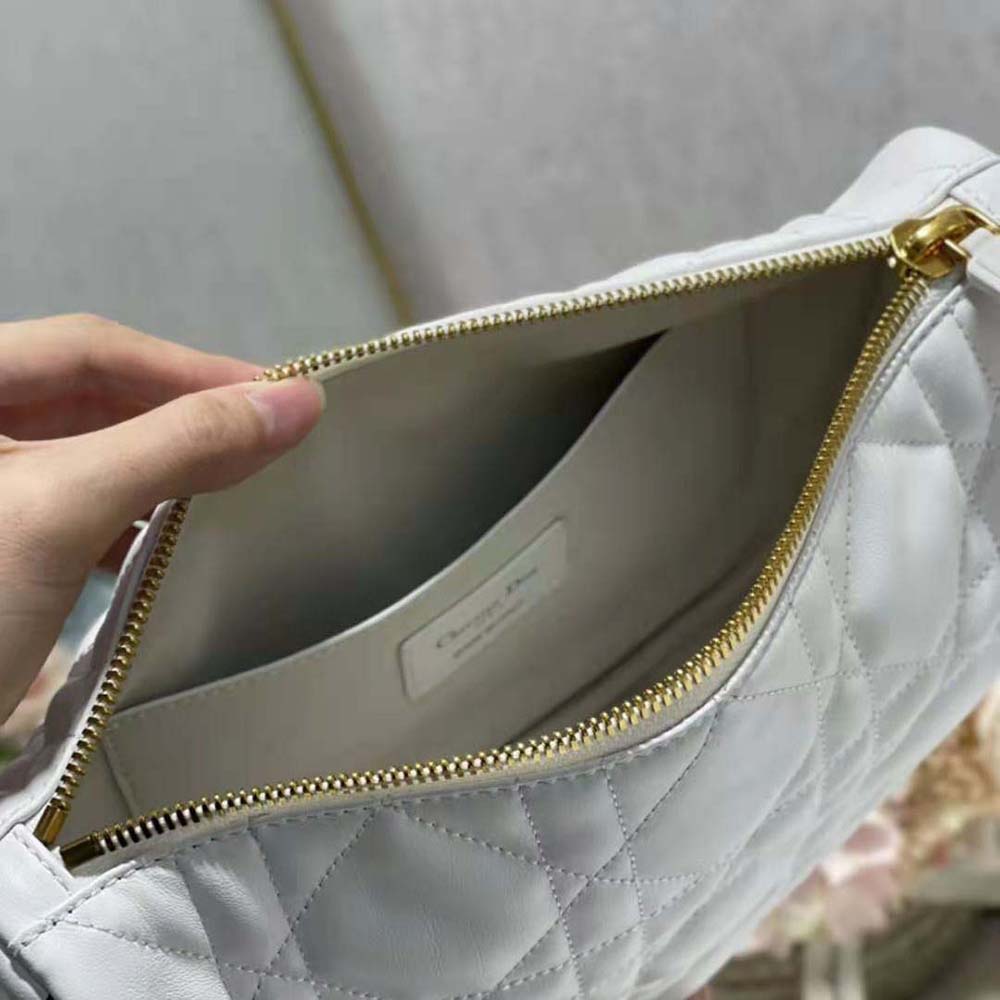 Dior Women Medium Dior Vibe Hobo Bag White Cannage Lambskin