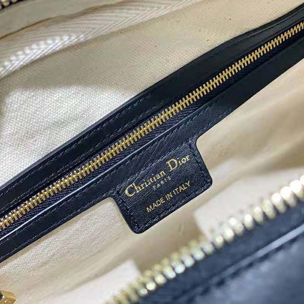 Dior Women Medium Dior Vibe Zip Bowling Bag Black and Silver Padded Dior Etoile Calfskin