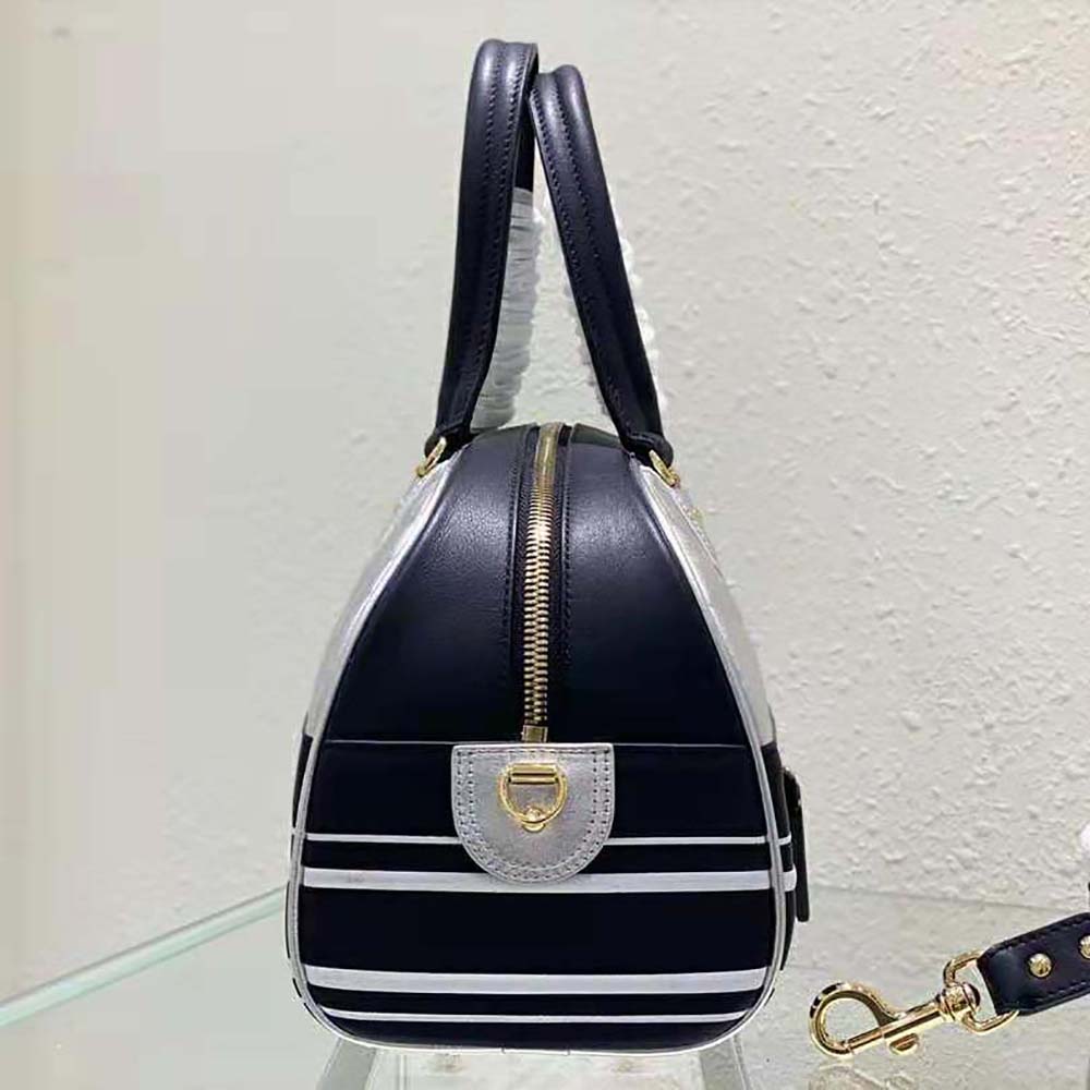 Dior Women Medium Dior Vibe Zip Bowling Bag Black and Silver Padded Dior Etoile Calfskin
