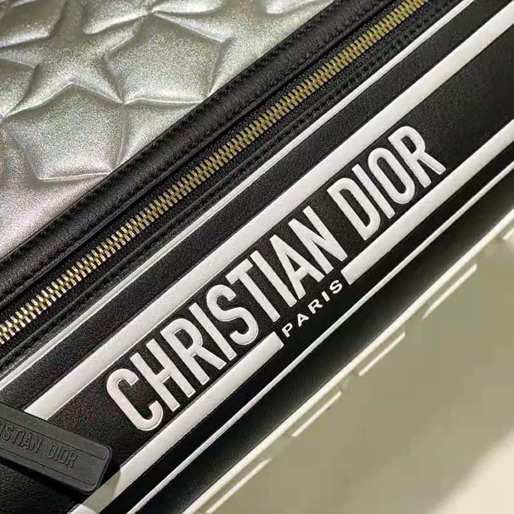 Dior Women Medium Dior Vibe Zip Bowling Bag Black and Silver Padded Dior Etoile Calfskin